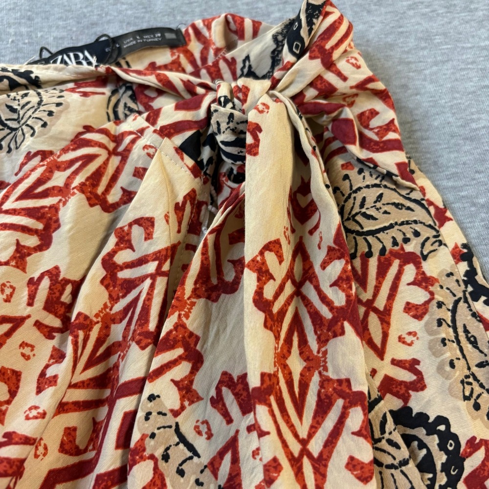 Zara Red Paisley Beaded Fringe Mini Wrap Skirt NWT 1165/158 L - Picture 4 of 12